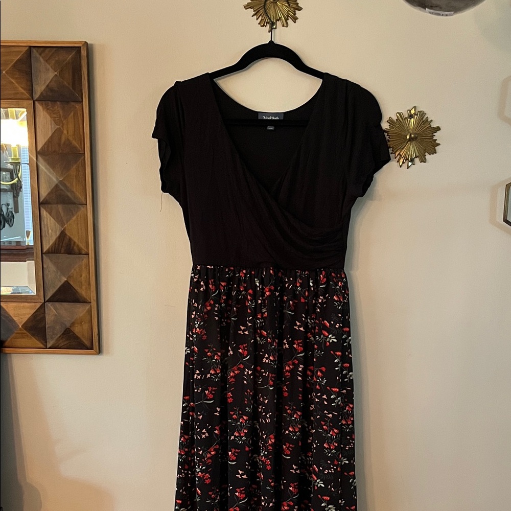Modcloth Black and Red Floral Midi Dress